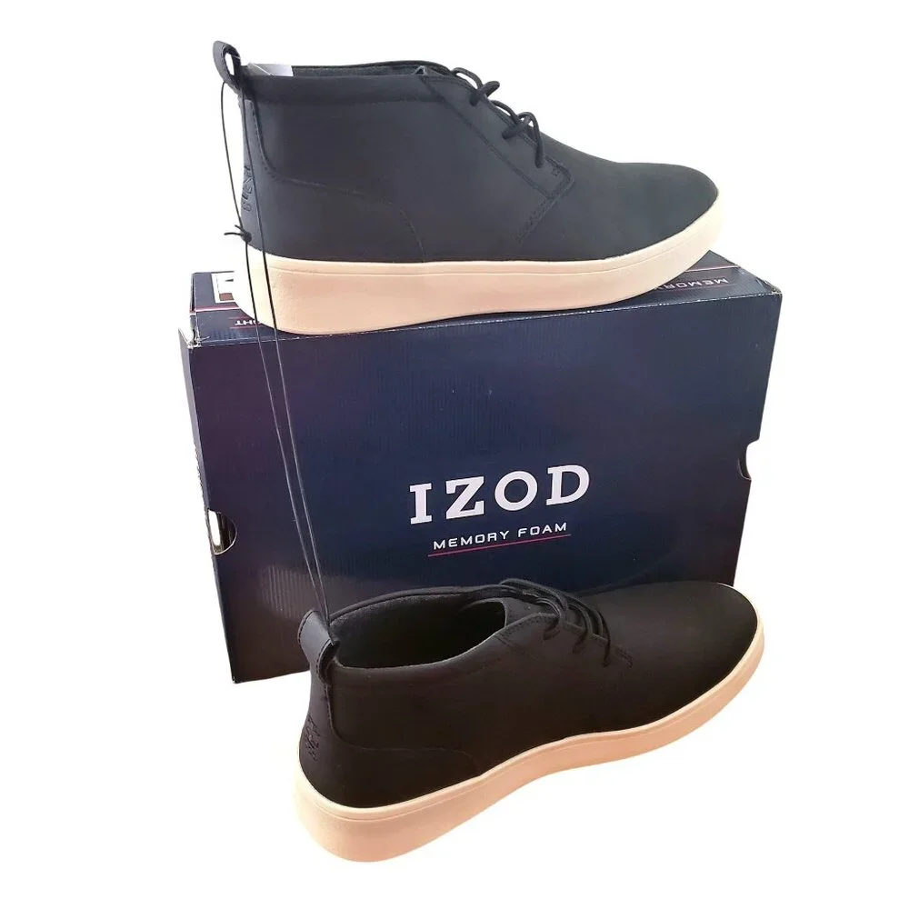 Izod 11 Palmer Men's Chukka Boots Black Leather Round Toe Lace-up Shoes Sneaker